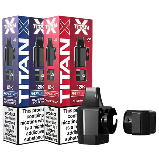 Titan X vape refills and packaging on a white background