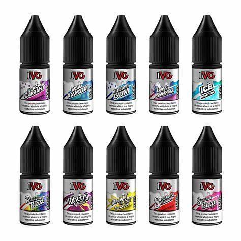 Assorted IVG e-liquid bottles on a white background